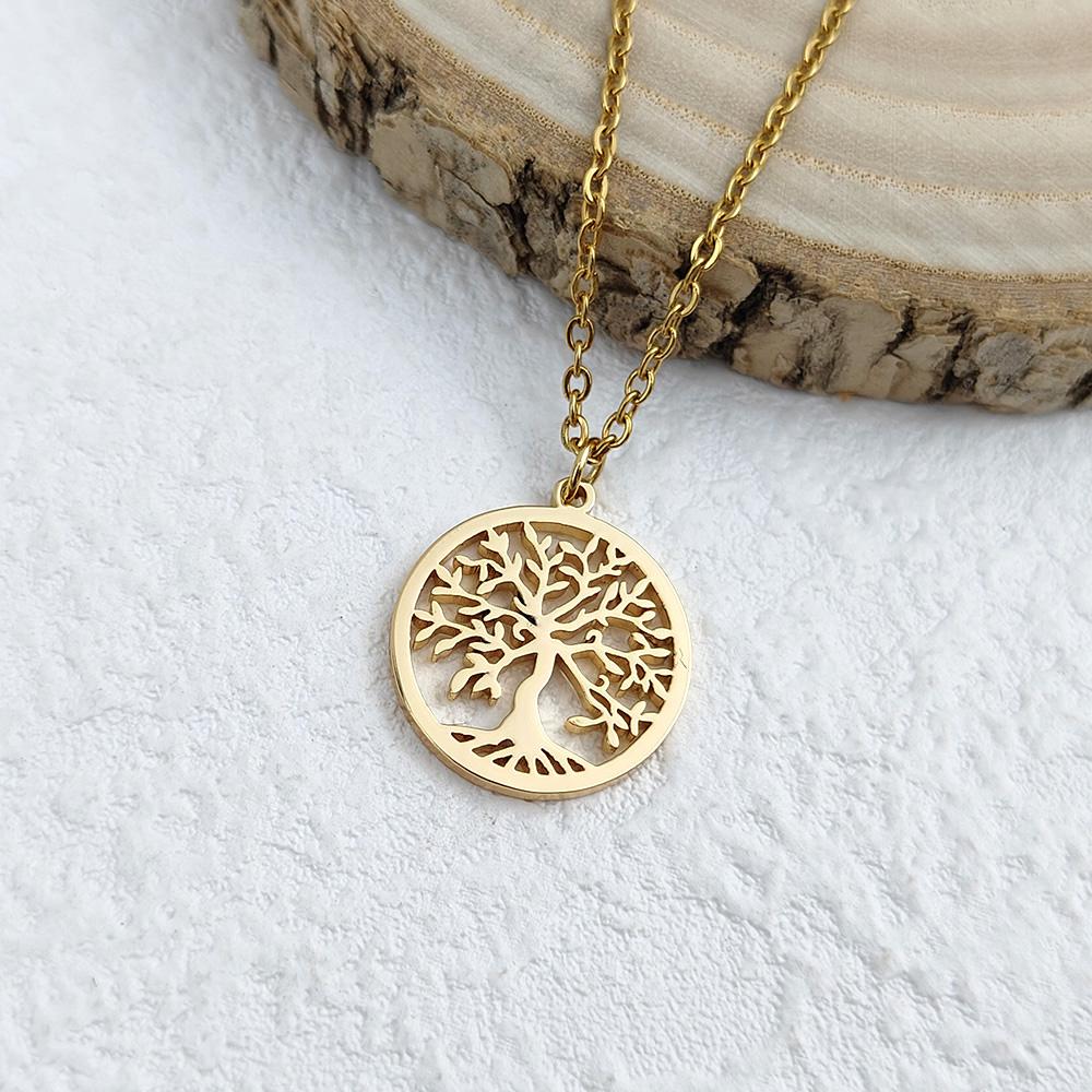Fashionable and Simple Stainless Steel Gold-plated Necklace, Silver Tree of Life O-shaped Chain, Rose Gold Women's Necklace
