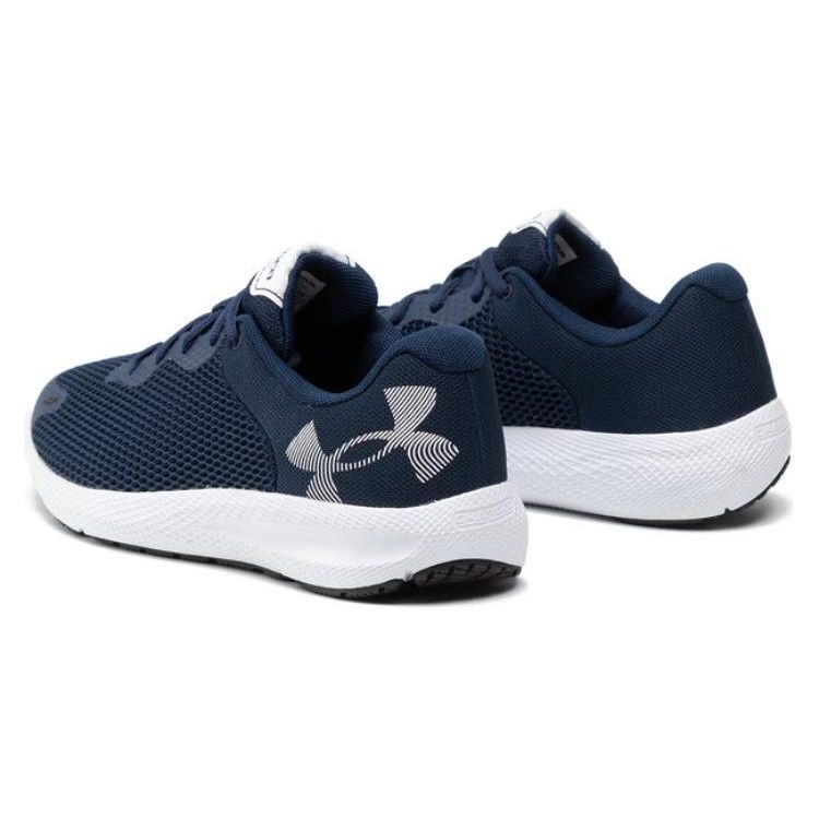 Under Armour Charged Pursuit 2 Comfortable Fabric Synthetic Leather Low Top Running Shoes Men Sneaker Blue 3024138-401