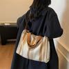 Canvas shoulder bag literary stripe large capacity student tote bag trendy fashion shopping bag