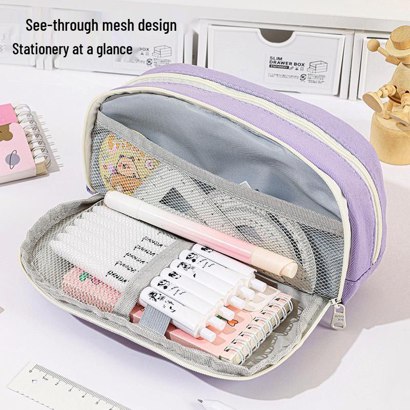 Korean Style Solid Color Canvas Pencil Case - Perfect for Students