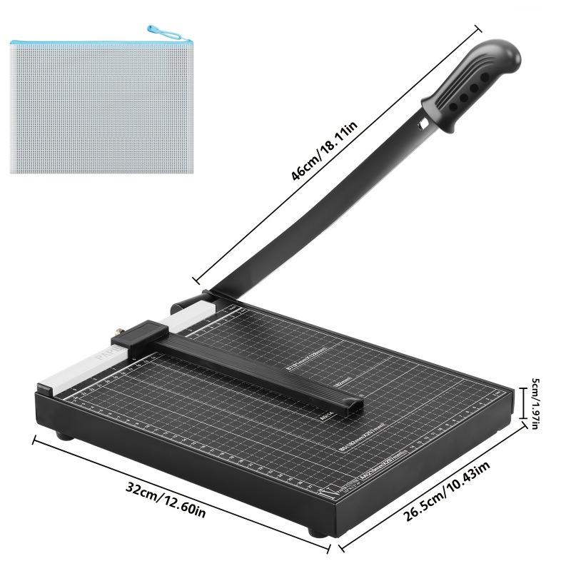 12Heavy-duty metal base paper cutter with portable file storage bag, sharp blades for neat and straight cuts, suitable for cardboard, photos, and