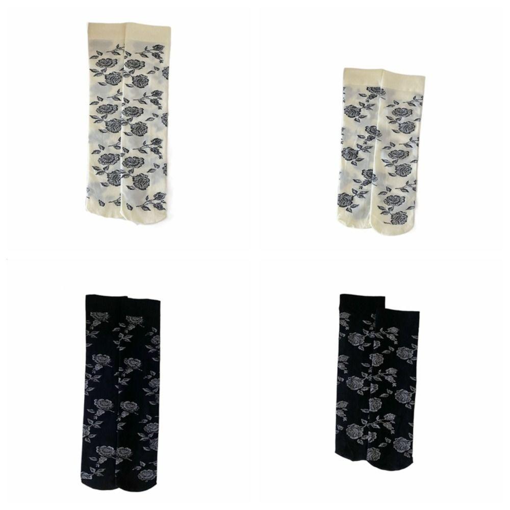 2Pairs Streetwear Retro Rose Stockings Lolita JK Mid Tube Long Socks Sweet Flower Stockings  Summer