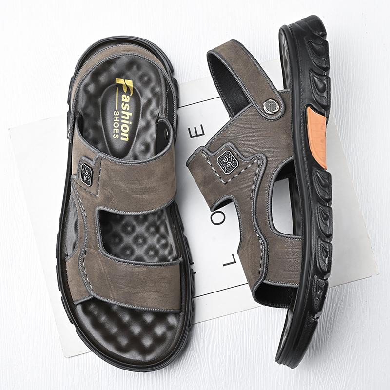 

Модные летние мужские сандалии Модные повседневные шлепанцы для мужчин Удобная пляжная обувь Сандалии Мужские плоские мужские сандалии 2025 38 серый