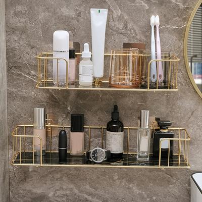 Goldenes Badezimmerregal aus Edelstahl, stanzfrei, Wandhängend, Toilettenlagerregal, integrierte Handtuchstange, Organizer-Aufbewahrungshalter