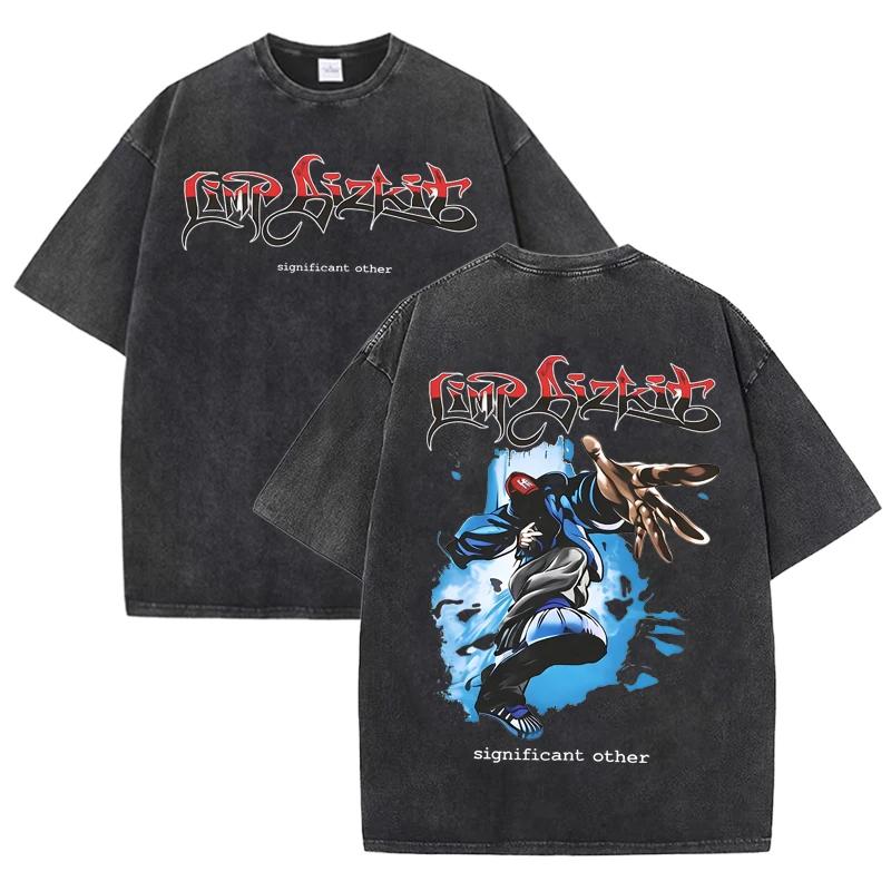 Limp Bizkit Band Graphic Print Vintage Washed Black Casual Rock T Shirt S разноцветный
