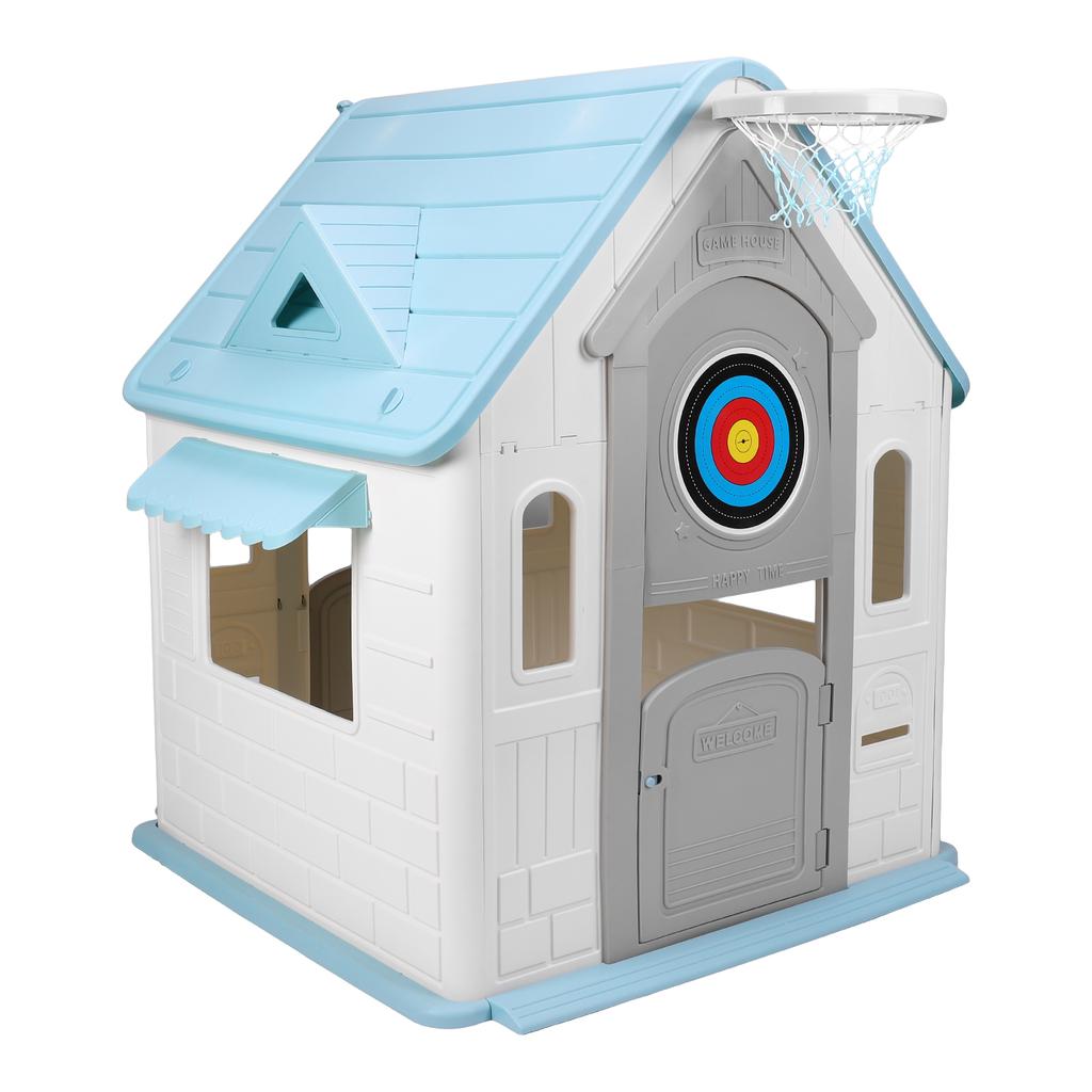 Kids Playhouse with Basketball Hoop Dartboard Indoor/Outdoor Playset Garden Games Cottage for Toddlers