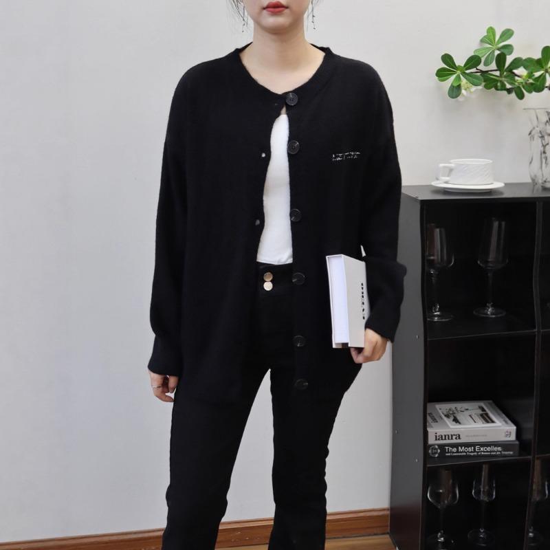 Gray high-end knitted cardigan autumn and winter new loose lazy wind soft waxy sweater jacket women