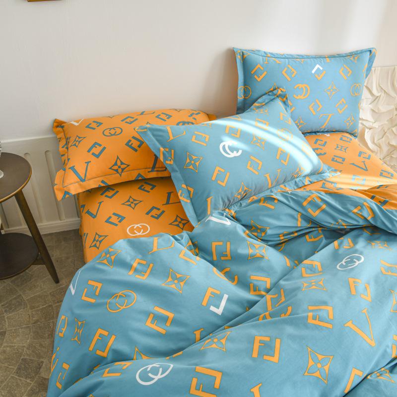 Fresh Orange 100% Cotton Four-Piece Bedding Set - Duvet Cover & Bed Sheet for Student Dorms and Homes