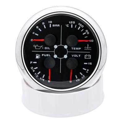 Indicador 4 en 1 de Presión de Aceite + Temperatura del Agua + VOLT + Nivel de Combustible con Luz de Alarma Intermitente Medidor de Presión de Aceite 0-10 Bar Nivel de Combustible 0-190 ohm