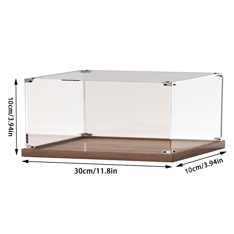 Wooden Bottom Storage Box Window Acrylic Toy Gundam Building Block Box Glue-Free Dust Cover