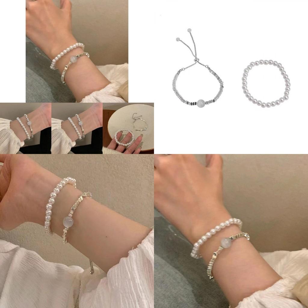 Exquisite Irregular Silver Pearl Layering Bracelet Chic Fashionable Jewelry