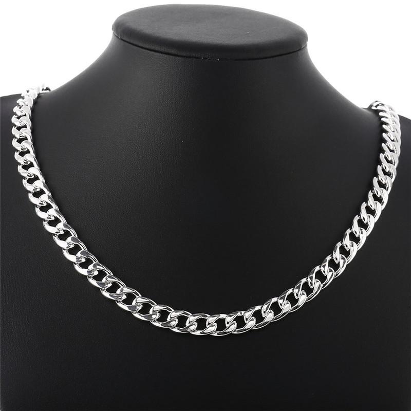 Men Jewelry Necklace Silver -Plated 10mm Square Buckle Side Necklace Fashion Trend Chain