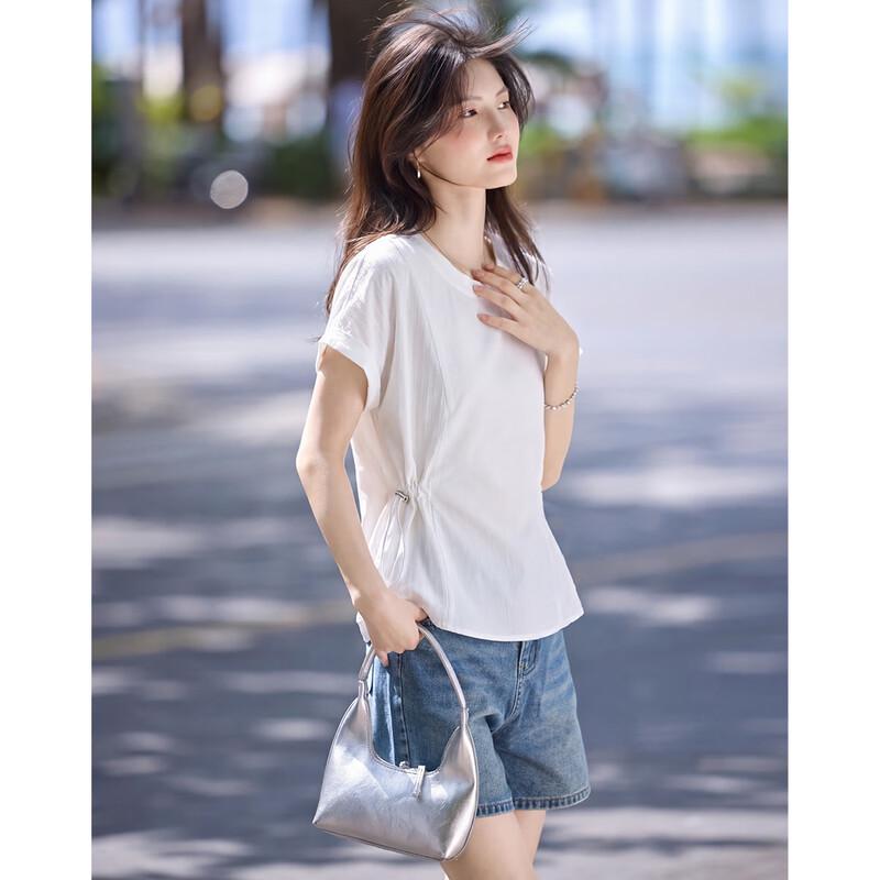 Cloud Cotton Spliced Drawstring Short Sleeve T-Shirt