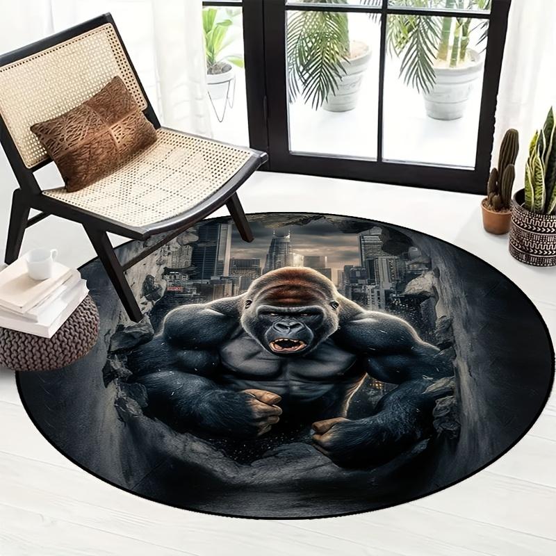 Wildes Gorilla-Muster Flanell-bedruckte runde Bodenteppiche sind rutschfest Geeignet für Wohnzimmer Schlafzimmer Terrasse Garten Teppiche