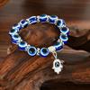Evil Eye Beaded Bracelet w/Hand Charm | Adjustable Boho Zircon, Blue Eyes Beaded Minimalist, Vintage Chic Everyday Wear