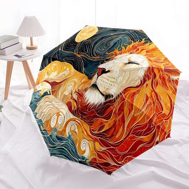 1pc Lion Flame Automatic Folding Umbrella, Sturdy And Durable Automatic Folding Umbrella with 8 Ribs, Convenient for Outdoor Use102