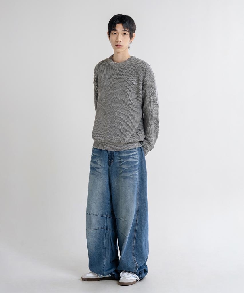 LEMAIN SECOND Oversized Voluminous Washable Crew Neck Hacci Knit [Gray]