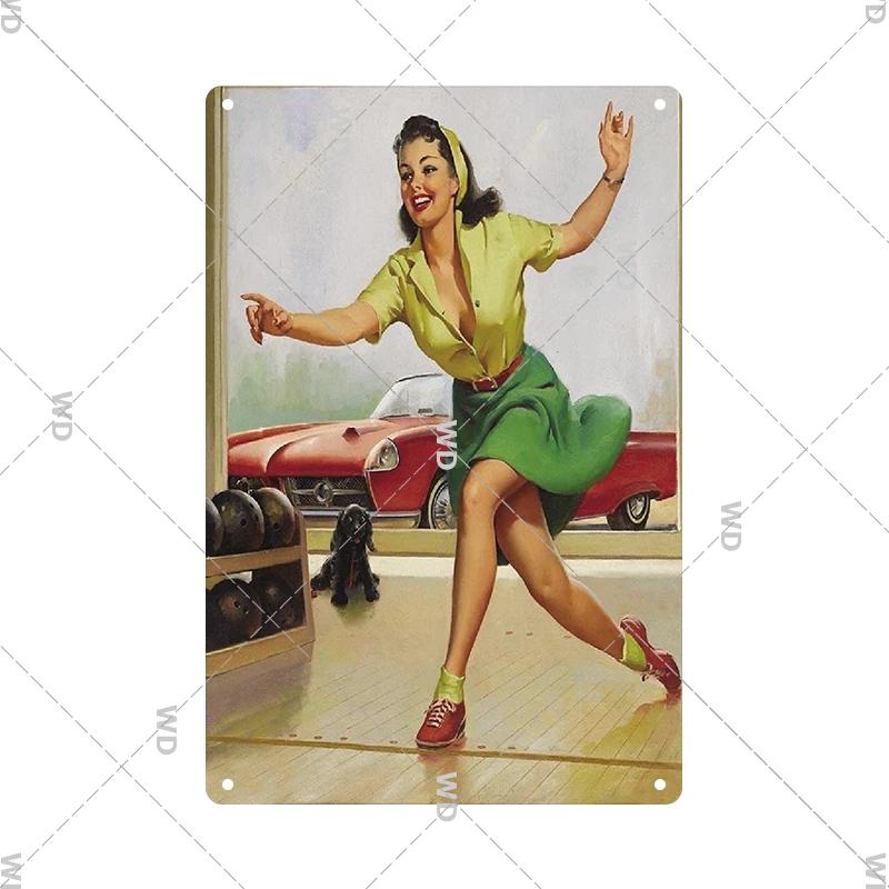 Retro Pin Up Girl Amerikanischer Stil Blechschild Metall Vintage Plakette Wandschilder Metallposter Platte Garage Schlafzimmer Man Cave Geschenk Dekor