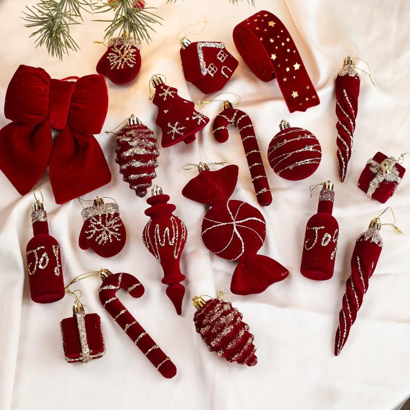 Light Luxury Flocking Burgundy Christmas Pendant Sticky Powder Gold Powder Special-shaped Pendant Light Luxury Decoration Pendant Arrangement