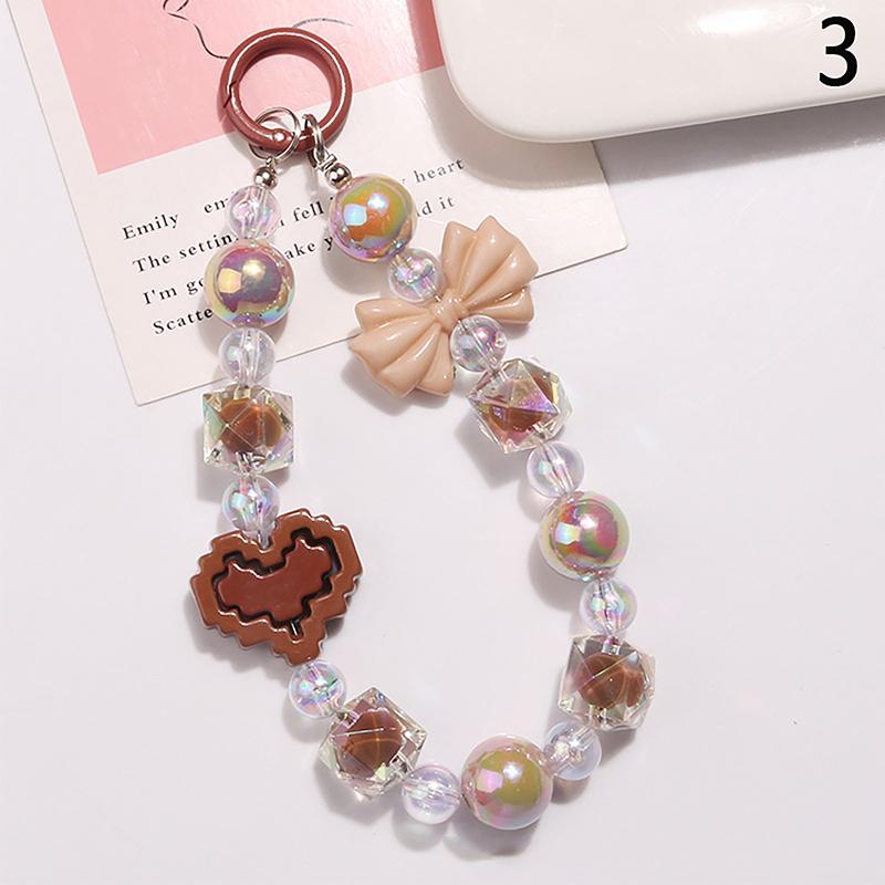 Akrylový Pozlacený Klíčenka Srdíčko Roztomilá Květinová Klíčenka S Korálky Přívěsek Na Tašku Přívěsky Dekorace Pouzdra Na Sluchátka Příslušenství