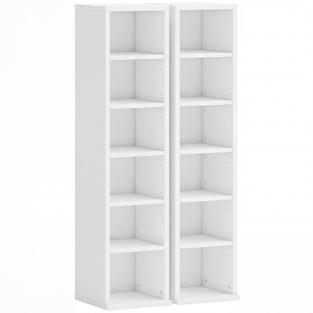 CD/DVD Storage Column Shelves, Set of 2, 12 Compartments, 204 CDs, 21 x 22.5 x 88.5 cm, White