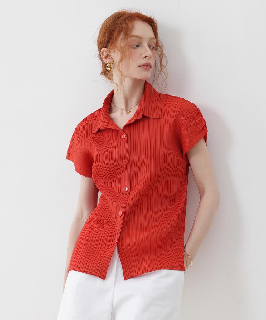 PLEATSMOOD Tint Collar Pleated Shirt