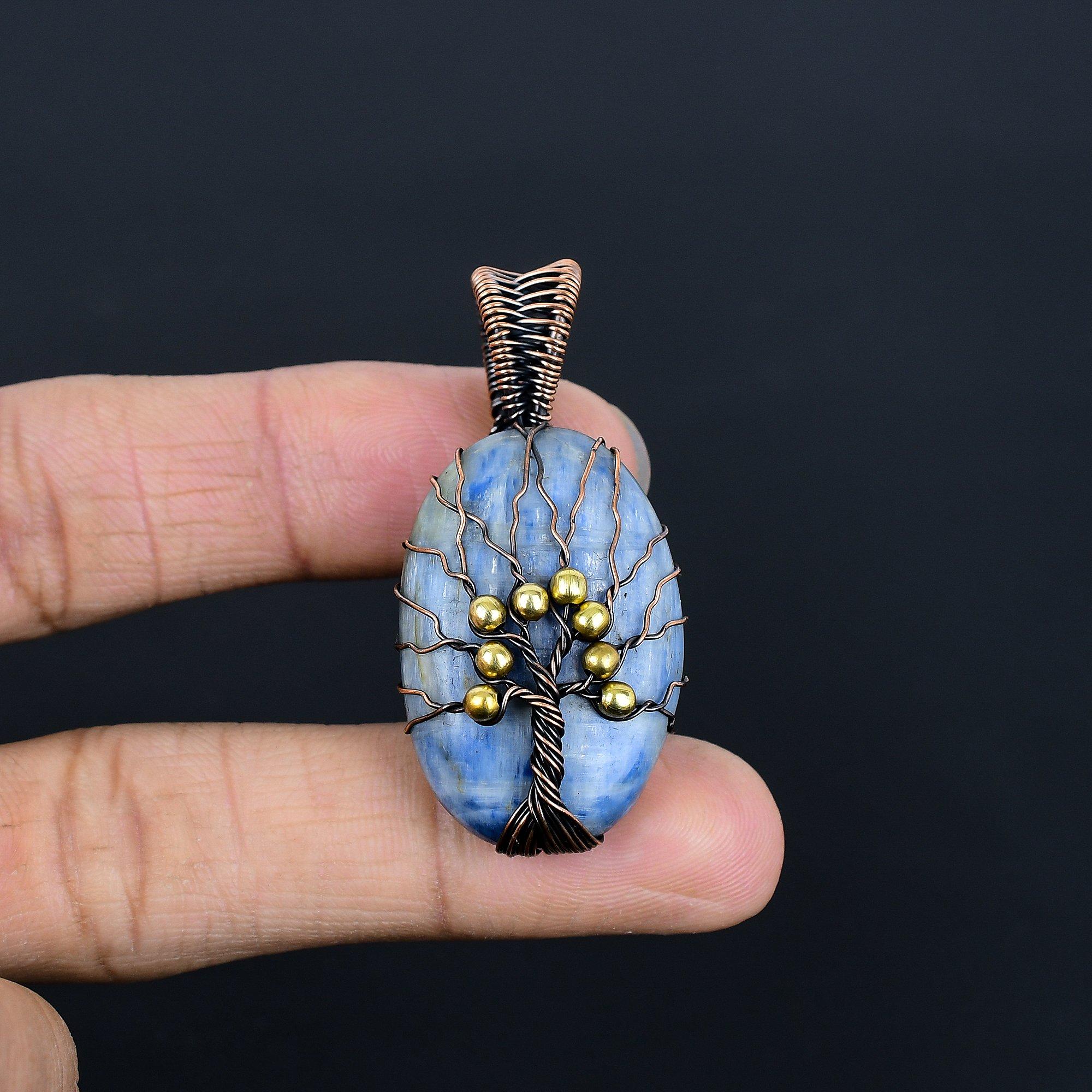 

Кианит 999 Кулон, обернутый медной проволокой, Ювелирные изделия с подвеской из драгоценного камня ручной работы, Подарки для жены, Совершенно новый кулон Древо жизни 2.08 Inches