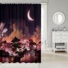 Japanese Style Moon Cherry Blossom Shower Curtain - Romantic Night Sky Scenery Bathroom Decor Women - Exotic Pink Waterproof