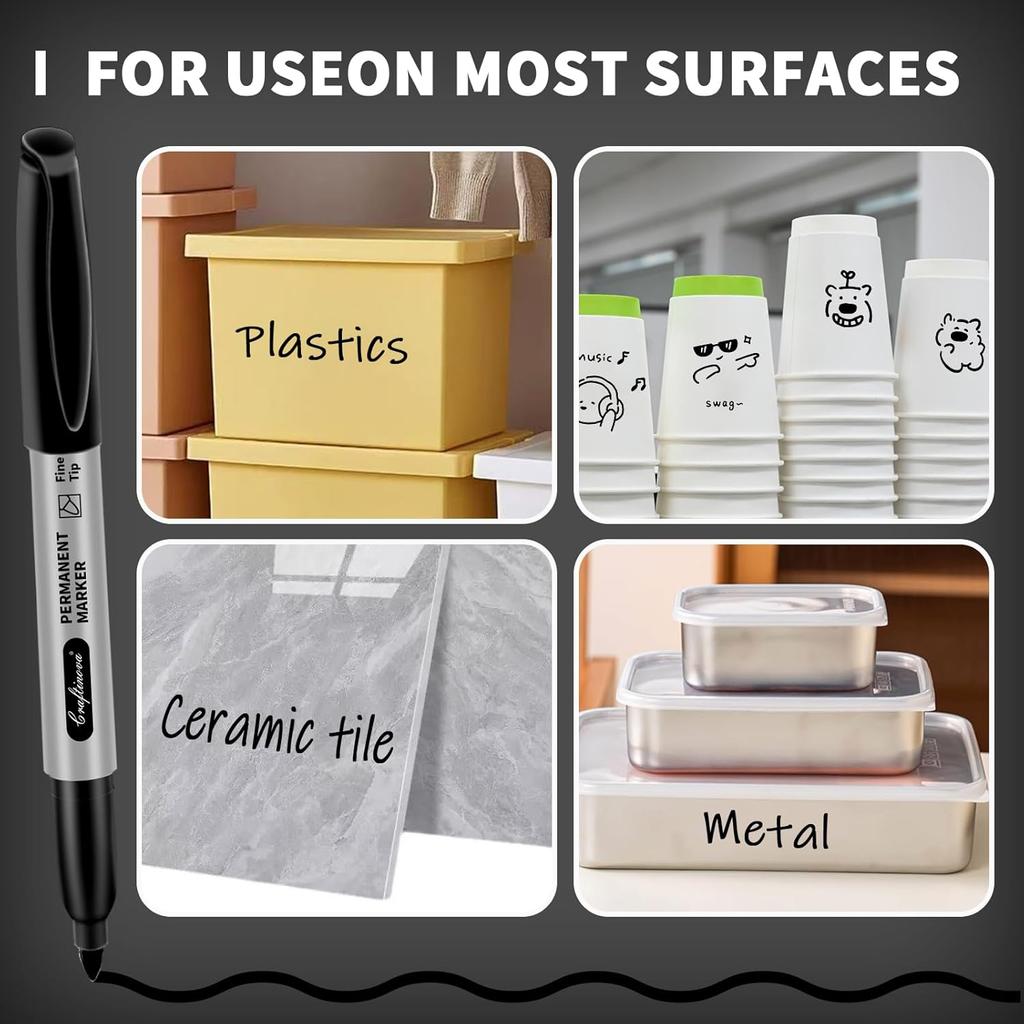 Black Permanent Markers Bulk Fine Point, Fine Tip Markers Set, Quick Drying and Fade Resistant, Works on Wood, Plastic, Paper, Metal for Classroom,