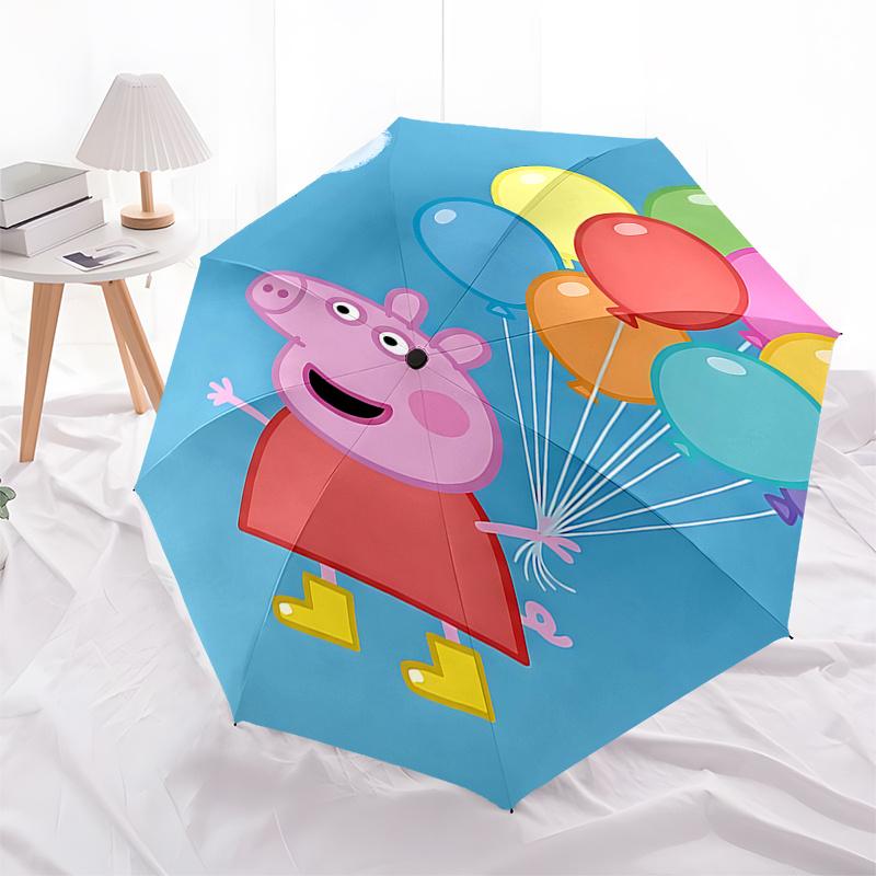 

Peppa Pig Balloon Floating Outdoor Umbrella Automatic Opening and Closing, Portable 3 Fold Design with 8 Bone Iron Frame, Perfect Festival G