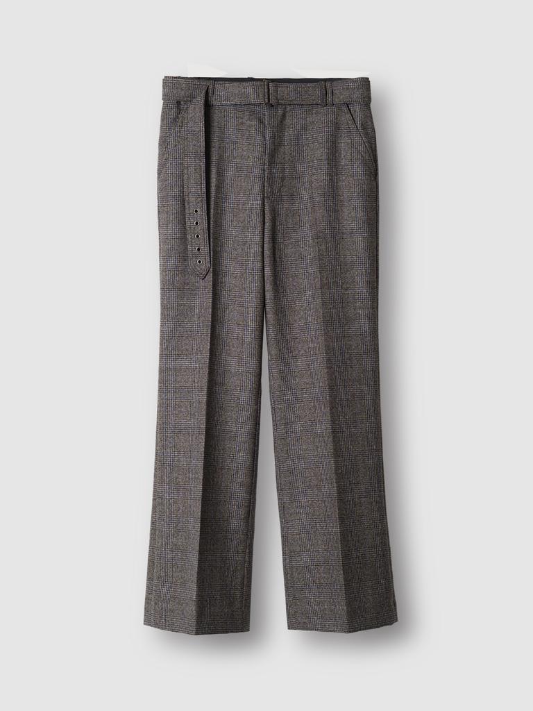 Pokeopeiseu Belted Straight Flare Trousers Blue Check (Marzotto)