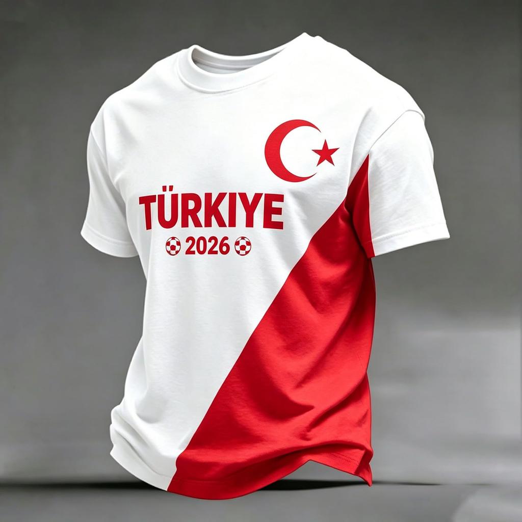 Men's Casual Crew Neck Short Sleeve Pullover T-Shirt with Football Fan Graphic Print World Cup Supporter Top Turkey Design