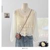 Ethnic Style Hollow Hook-up Splicing Bubble Sleeve Knitted Sweater Summer Thin Round Neck Age-reducing Loose Short Top Women