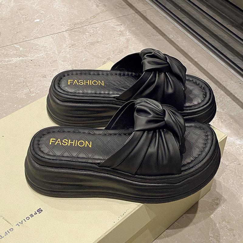 

Slippers women s summer outer wear new fashion versatile fashion thick bottom one-word drag women 40 чёрный