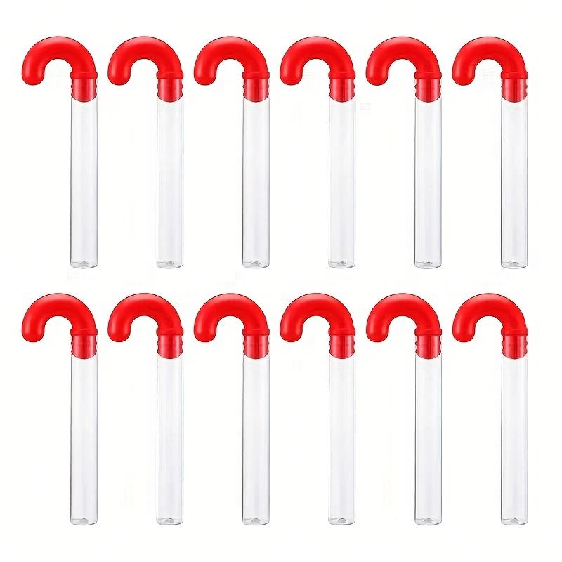 

6pcs Large Candy Cane Plastic Tubes with Red Lids - Transparent Party Favors for Christmas, Birthdays & Festive Celebrations as shown