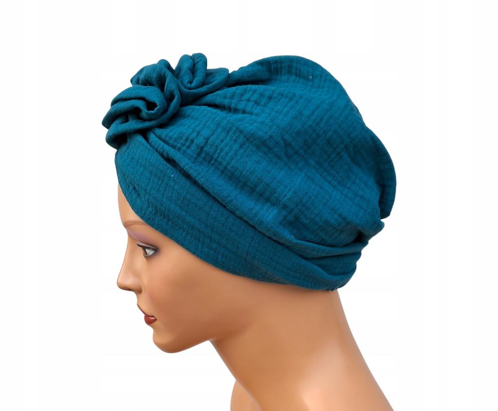 Klasyczny Turban Z Różą Mussa 005 Muślin Bawełniany Komfort I Styl