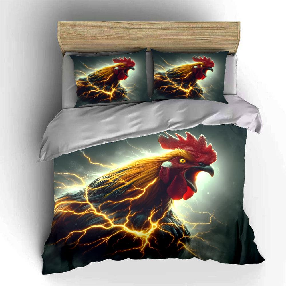 Electric Rooster Energy Theme Set Exquisite Three-Piece Bedding Set Gift For Kids And Adults
