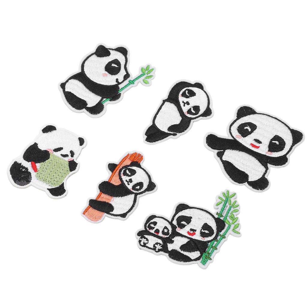 6Pcs Panda Embroidery Patch Shading Blemishes Damage Various Styles Panda Iron On Patches for DIY Craft Bag Shoe