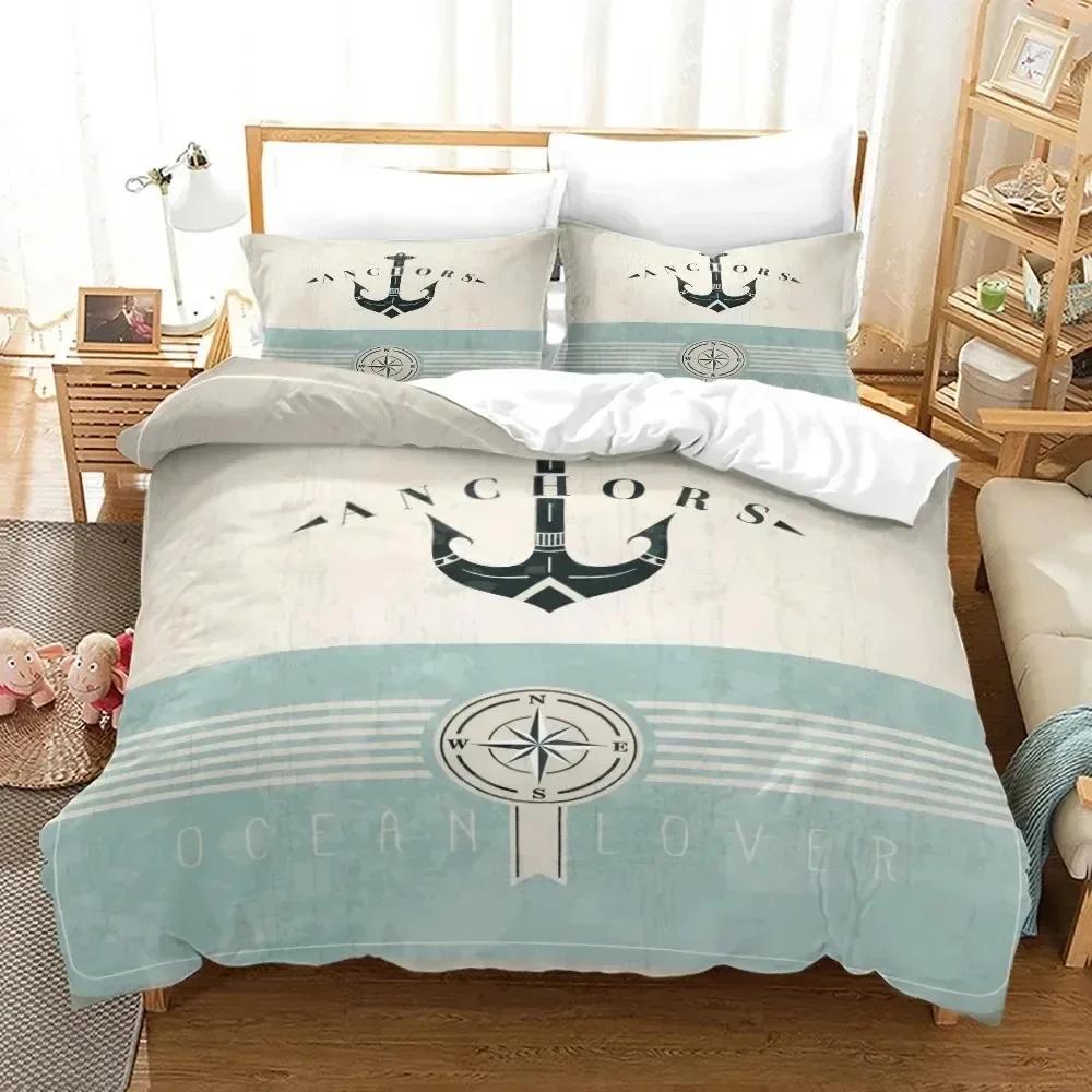 Luxury New 3D Print Ship Anchor Duvet Cover Sets Sea Ocean Quilt Cover Pillowcases Twin Full Queen King Stripe Bedding Set