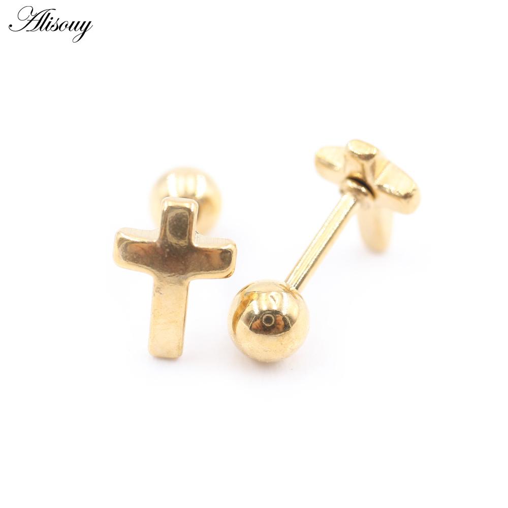 2PC Edelstahl Shell Kreuz Herz Stern Spinne Mond Schlange Biene Dreieck Frauen Männer Ohrstecker Knorpel Ohrringe Piercing Schmuck