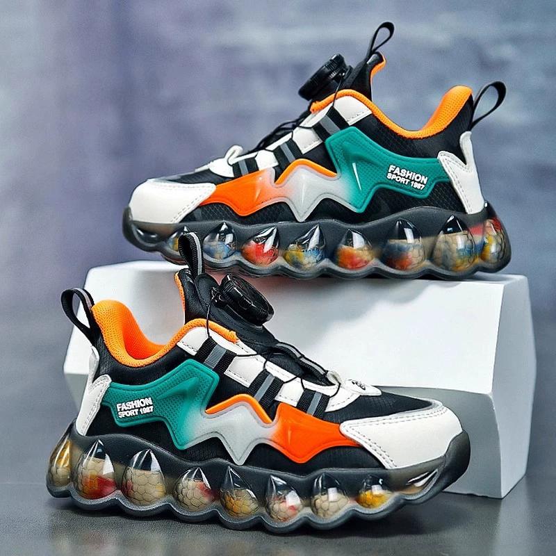 

Детские кроссовки с дышащей вращающейся пуговицей. Дышащая повседневная обувь с мягкой подошвой для мальчиков. 21 чёрный