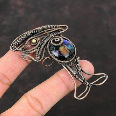 American Dichroic Glass Pendant Copper Wire Wrapped Pendant Fish Pendant Handmade Gemstone Jewelry Brand New Pendant Copper Jewelry For Gift