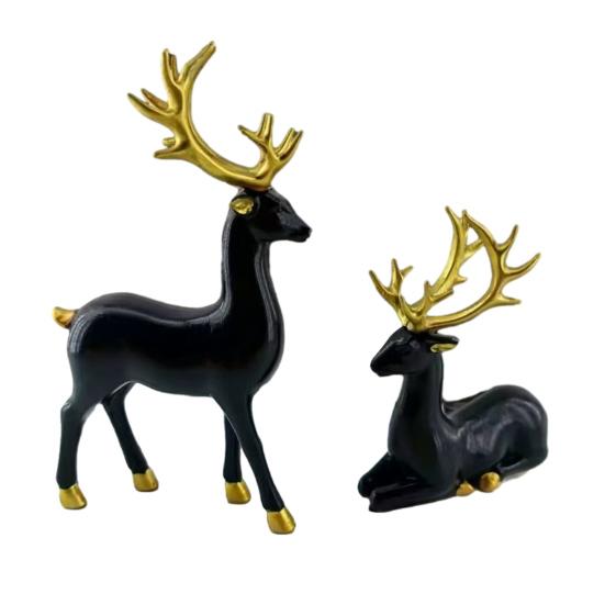 2/4Pcs Christmas Reindeer Statue Standing Sitting Elk Silhouette Figurine Deer Sculpture Home Office Desktop Decoration Ornament