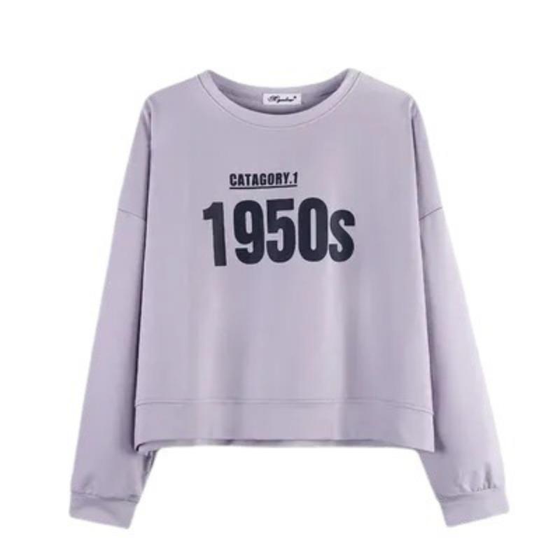 Ladies Loose Letter Printed Short Hoodie Autumn O-neck Long Sleeve Casual Sweatshirt