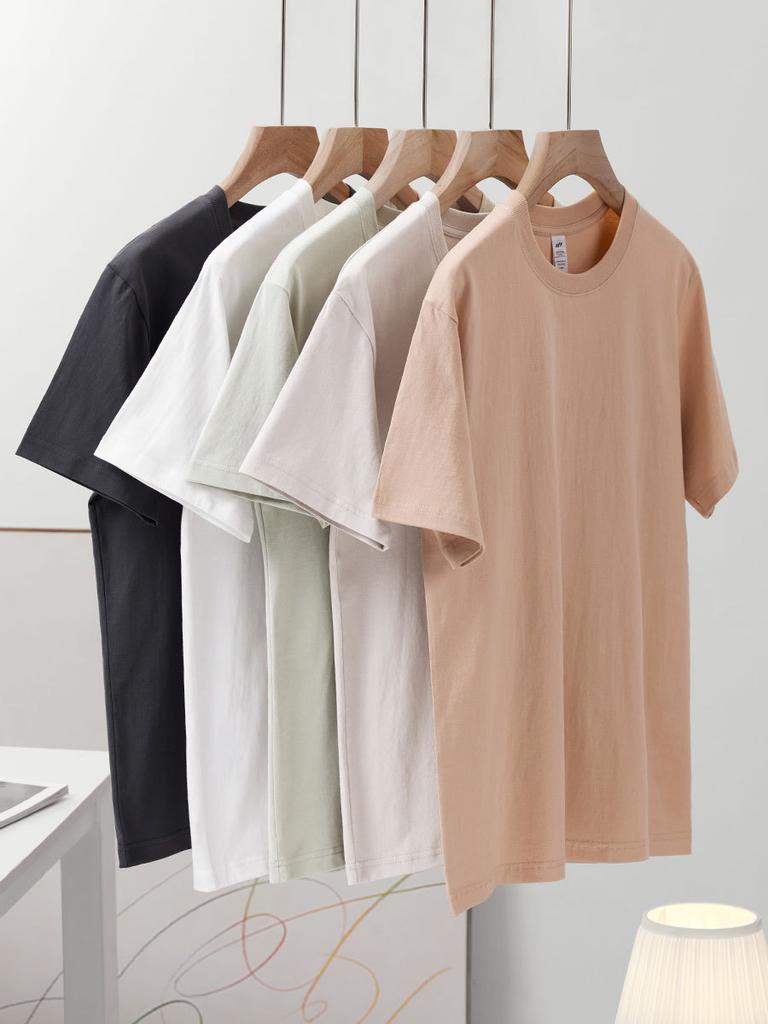 Cotton Short Sleeved T-shirt Women's Shoulder Round Neck Top Solid Color Half Sleeved Base Shirt Clothes