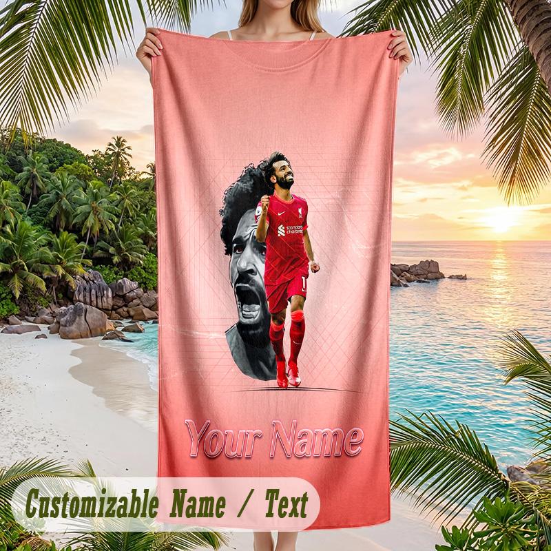 Beach Towel Mohamed Salah Print Custom Name Text Soft Towel for Swimming Pool