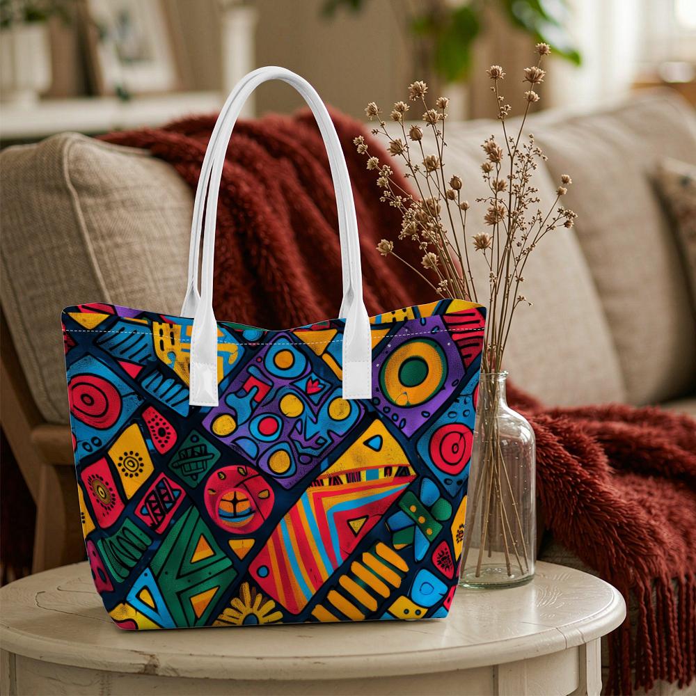 Ethnic Geometric Print Tote Bag Casual Large Capacity Daily Outgoing Shopping Portable Shoulder Bag