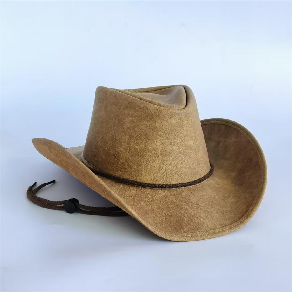 Cappelli da Cowboy Occidentali per uomo Cappello da Cowboy Etnico in Ecopelle Bordo regolabile Cappelli da Donna Cappellini antivento vintage sombrero Taglia Grande