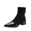 Skinny Boots Autumn New Pointed Toe Splice Zipper Soft Sole Anti-slip Wear-resistant Block Heel Women's Shoes