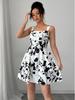 Elegant Bohemian Print A-Line Spaghetti Strap Dress - Backless, Waist-Cinched, Summer Vacation Style